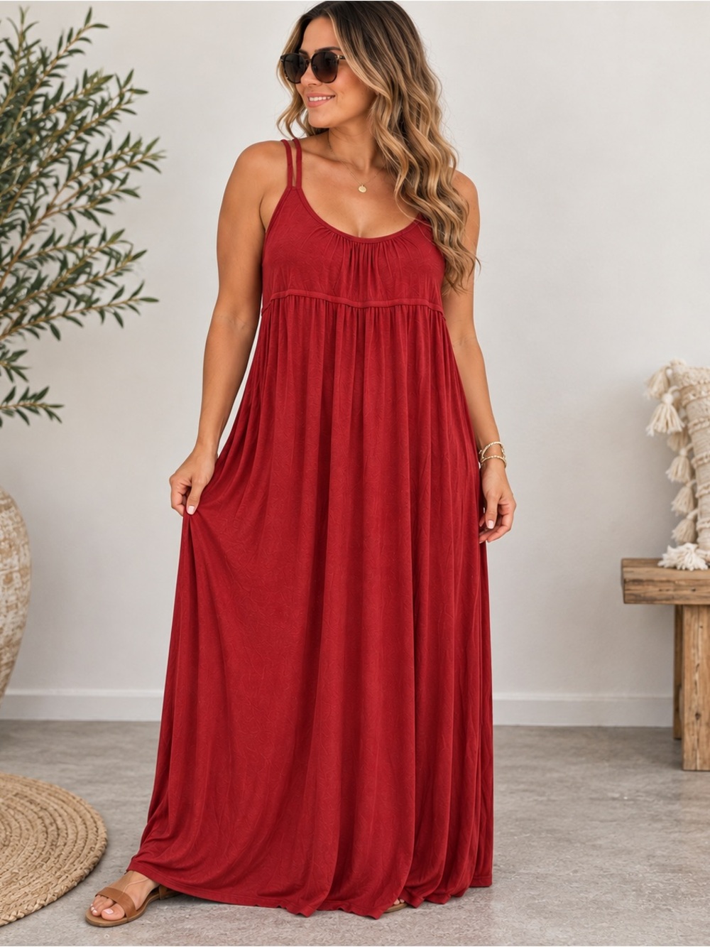 Mossimo Supply Co. Red Double-Strap Maxi Dress